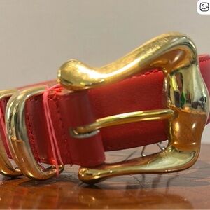 Bold Red Leather and Gold Buckle Belt Small/Medium EUC